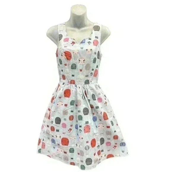 Modcloth Dress Hot Air Balloon Retro Vintage XS Midi Fit Flare Sleeveless 0 2 - Picture 2 of 4